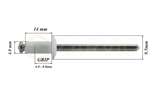 4.8mm x 14mm White Blind Rivets ALU/STEEL Dome Head Pop Rivets – Aluminium Body Steel Mandrel