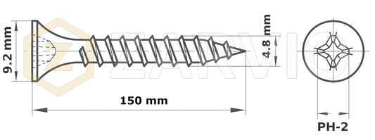 4.8 x 150mm Coarse Thread Drywall Screws for Wood – Black Phosphate