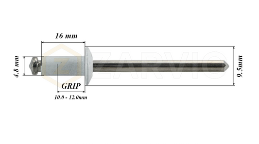 4.8mm x 16mm White Blind Rivets ALU/STEEL Dome Head Pop Rivets – Aluminium Body Steel Mandrel