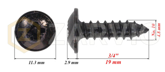 4.8mm x 19mm → (No.10 x 3/4") Wood Screw with Washer Head Fully Threaded Black