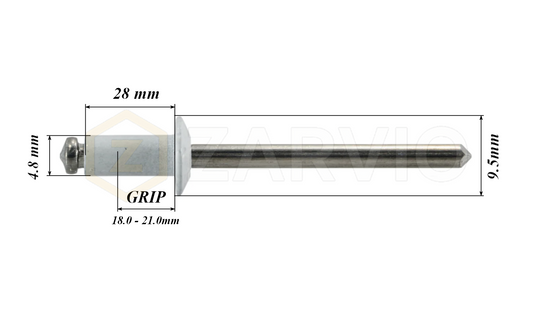 4.8mm x 28mm White Blind Rivets ALU/STEEL Dome Head Pop Rivets – Aluminium Body Steel Mandrel