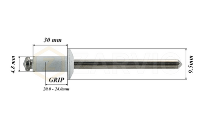 4.8mm x 30mm White Blind Rivets ALU/STEEL Dome Head Pop Rivets – Aluminium Body Steel Mandrel