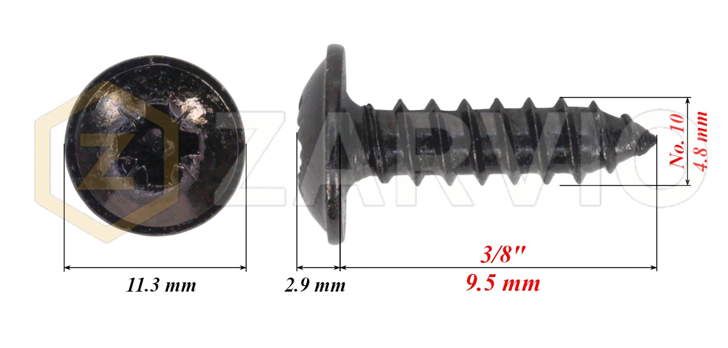 4.8mm x 9.5mm → (No.10 x 3/8") Wood Screw with Washer Head Fully Threaded Black