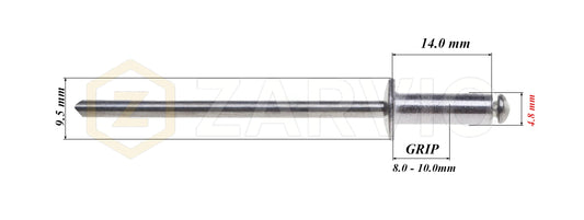 4.8mm x 14mm Flat head blind rivet, aluminum-steel