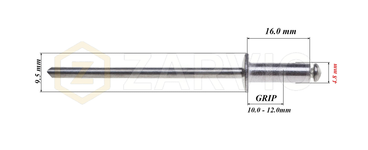 4.8mm x 16mm Flat head blind rivet, aluminum-steel