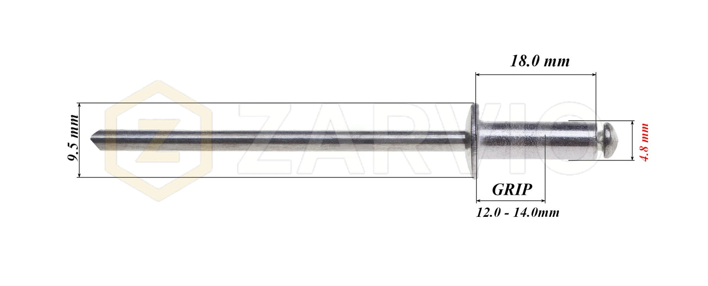 4.8mm x 18mm Flat head blind rivet, aluminum-steel