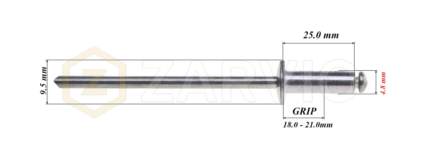 4.8mm x 25mm Flat head blind rivet, aluminum-steel
