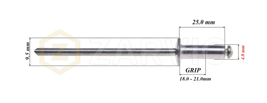 4.8mm x 25mm Flat head blind rivet, aluminum-steel