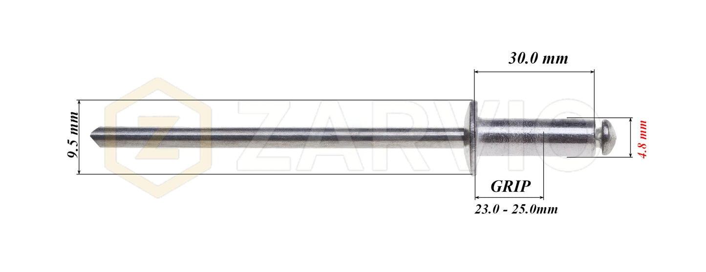 4.8mm x 30mm Flat head blind rivet, aluminum-steel