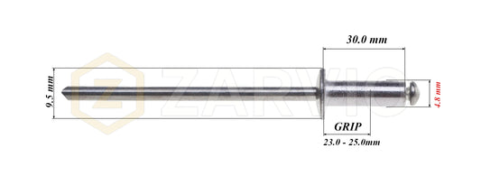 4.8mm x 30mm Flat head blind rivet, aluminum-steel