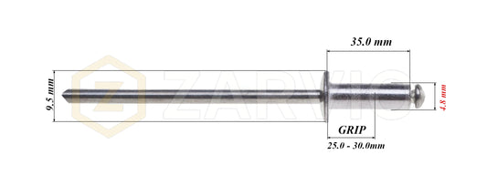 4.8mm x 35mm Flat head blind rivet, aluminum-steel