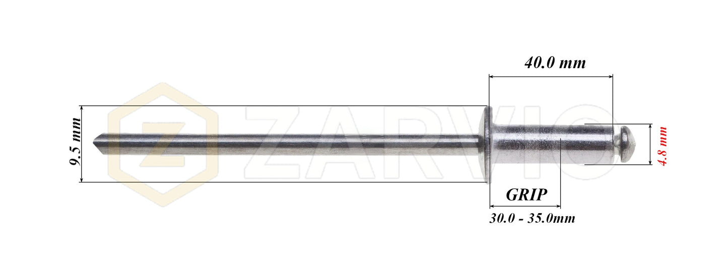 4.8mm x 40mm Flat head blind rivet, aluminum-steel