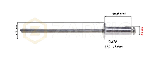 4.8mm x 40mm Flat head blind rivet, aluminum-steel