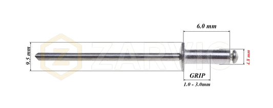 4.8mm x 6mm Flat head blind rivet, aluminum-steel