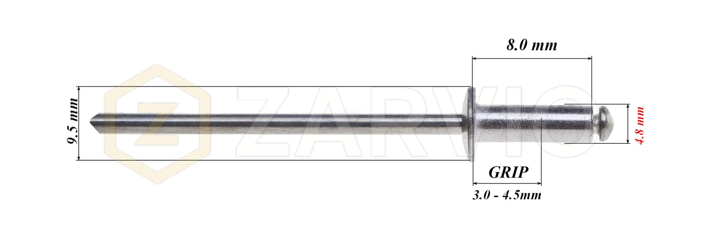 4.8mm x 8mm Flat head blind rivet, aluminum-steel