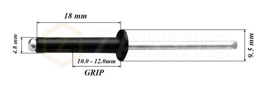 4.8mm x 18mm Black Blind Rivets ALU/STEEL Dome Head Pop Rivets – Aluminium Body Steel Mandrel