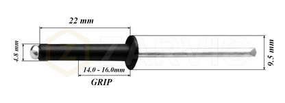4.8mm x 22mm Black Blind Rivets ALU/STEEL Dome Head Pop Rivets – Aluminium Body Steel Mandrel