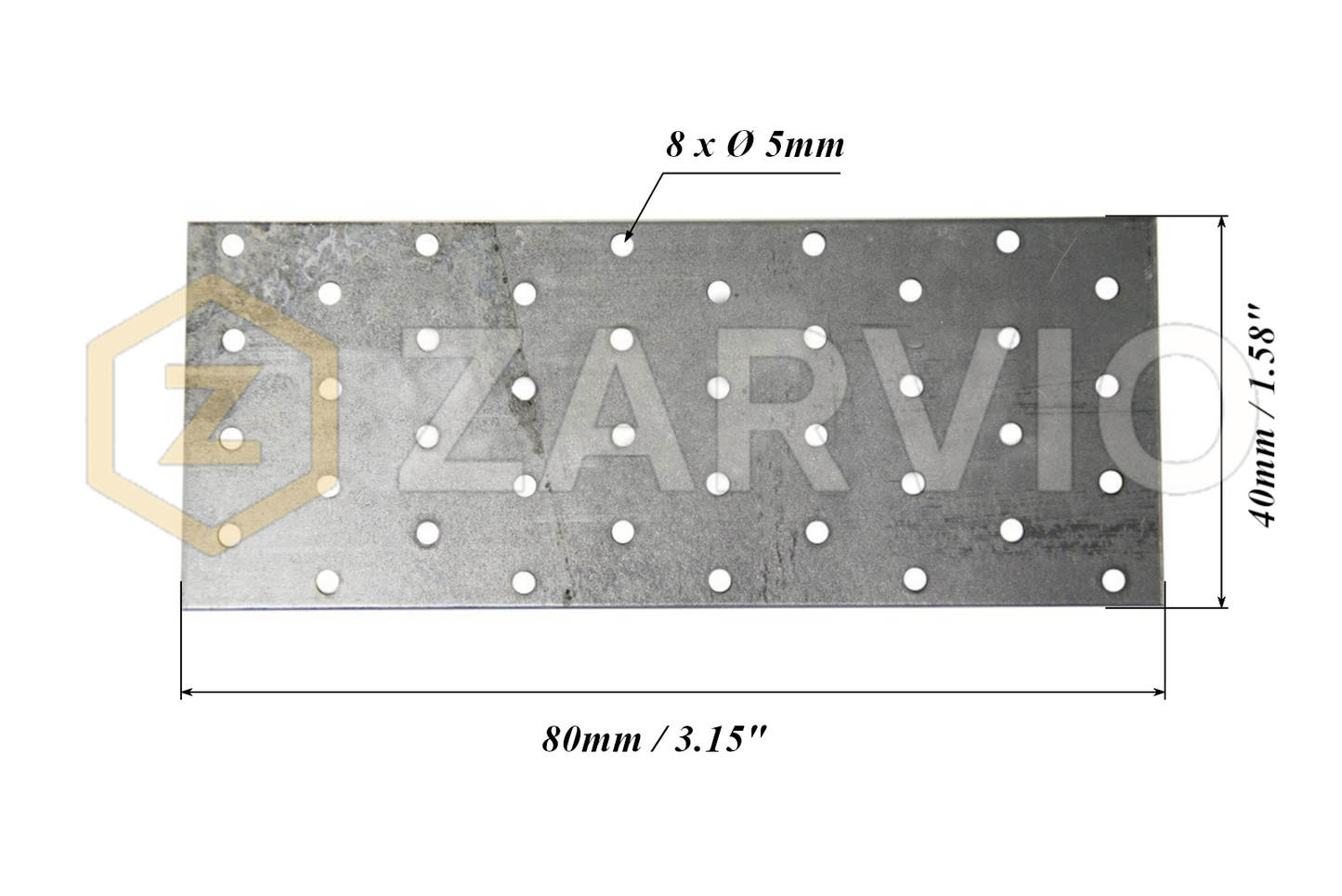 40mm x 80mm x 2mm Galvanised Perforated Fixing Plate for Timber Joining