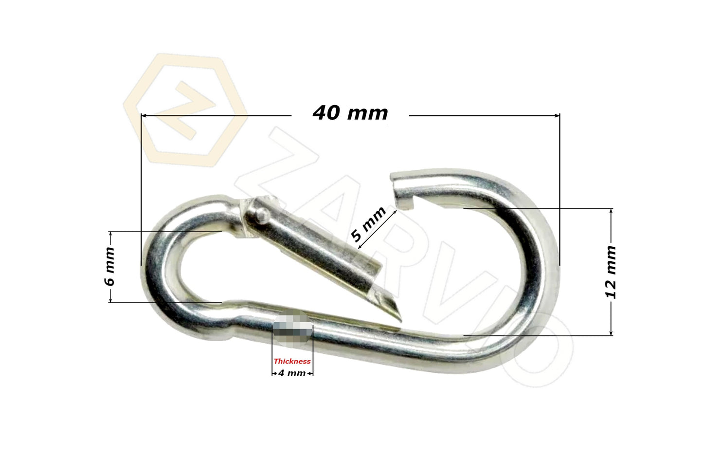 4mm x 40mm Snap Hook for Light Rope, Chain & Strap Attachment