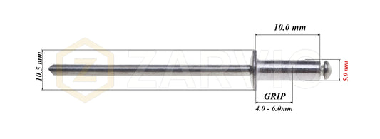5.0mm x 10mm Flat head blind rivet, aluminum-steel