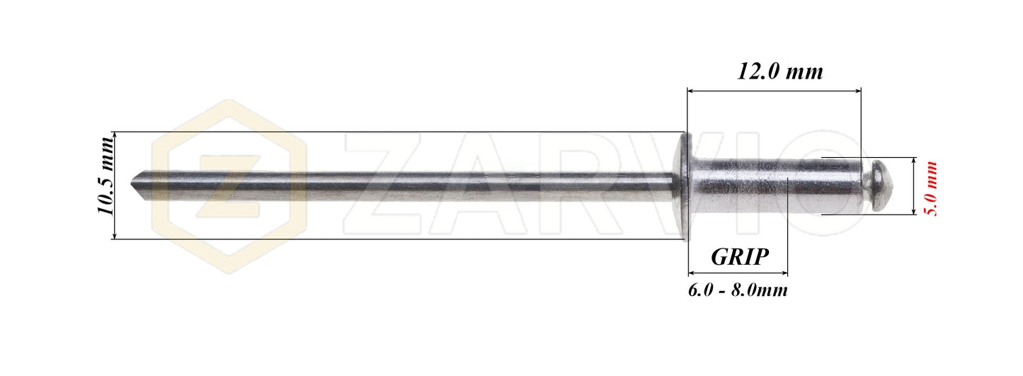 5.0mm x 12mm Flat head blind rivet, aluminum-steel