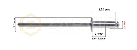 5.0mm x 12mm Flat head blind rivet, aluminum-steel