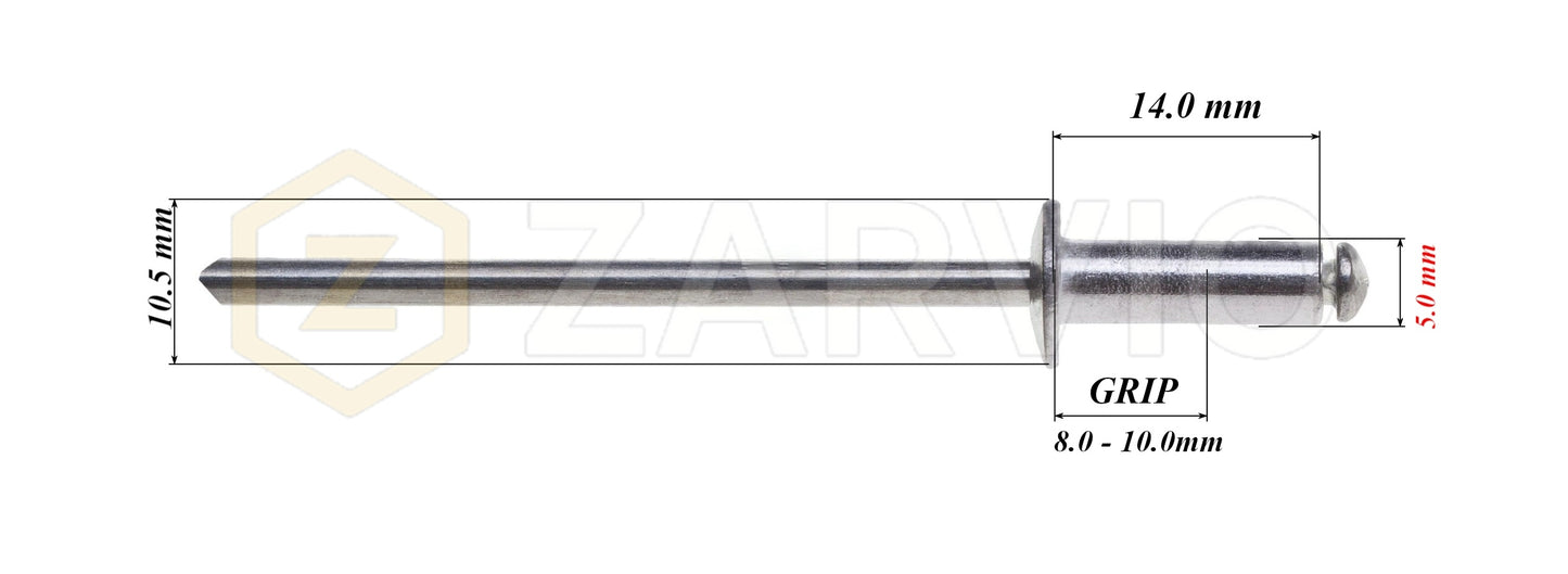 5.0mm x 14mm Flat head blind rivet, aluminum-steel