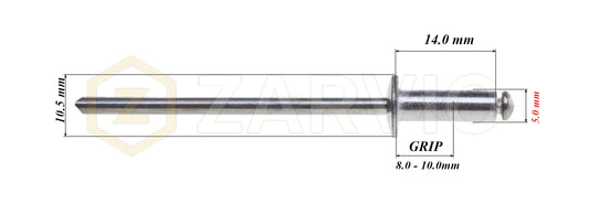 5.0mm x 14mm Flat head blind rivet, aluminum-steel