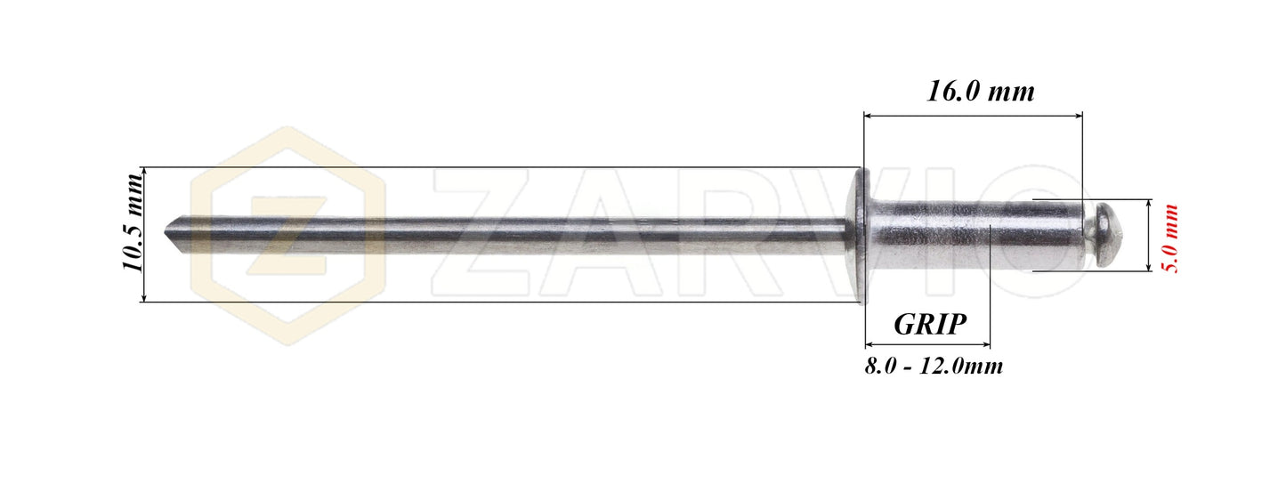 5.0mm x 16mm Flat head blind rivet, aluminum-steel