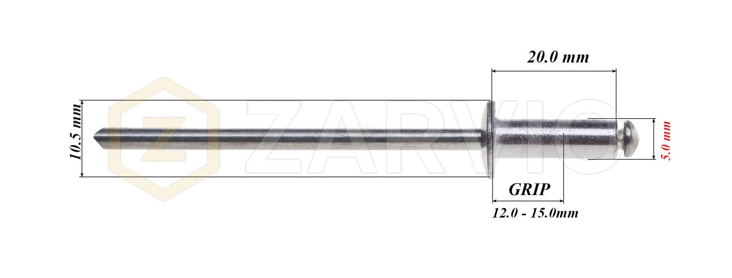 5.0mm x 20mm Flat head blind rivet, aluminum-steel