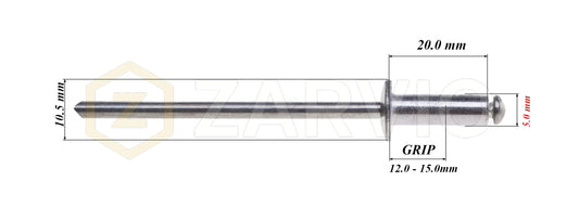 5.0mm x 20mm Flat head blind rivet, aluminum-steel