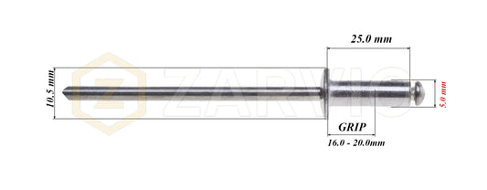 5.0mm x 25mm Flat head blind rivet, aluminum-steel