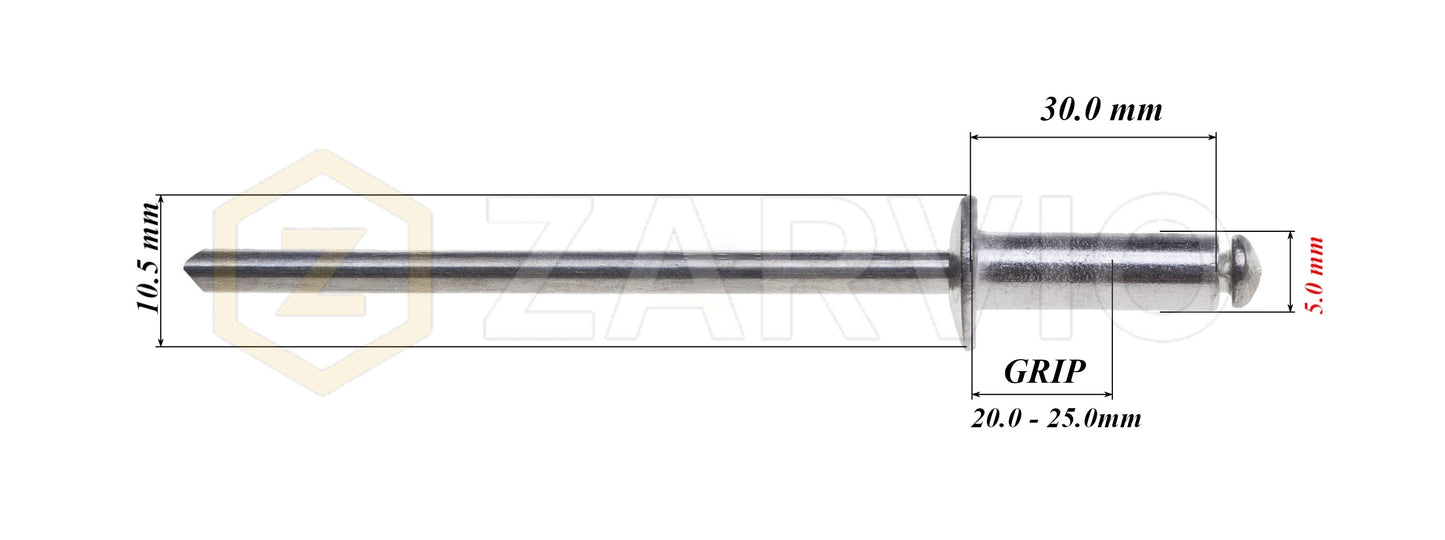 5.0mm x 30mm Flat head blind rivet, aluminum-steel