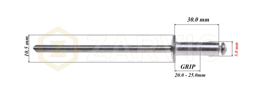 5.0mm x 30mm Flat head blind rivet, aluminum-steel