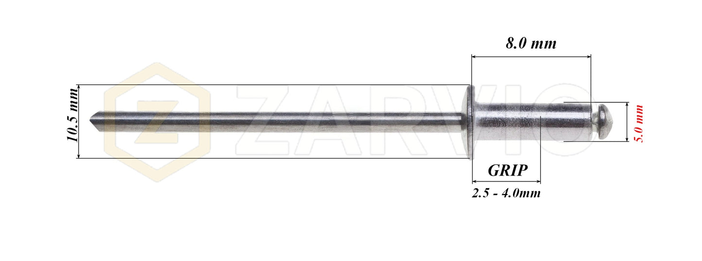 5.0mm x 8mm Flat head blind rivet, aluminum-steel