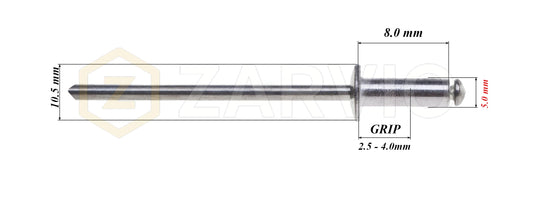 5.0mm x 8mm Flat head blind rivet, aluminum-steel