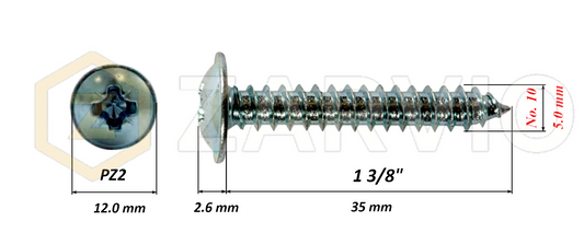 5.0mm x 35mm → (No.10 x 1 3/8") Wood Screw with Washer Head Fully Threaded Zinc Plated