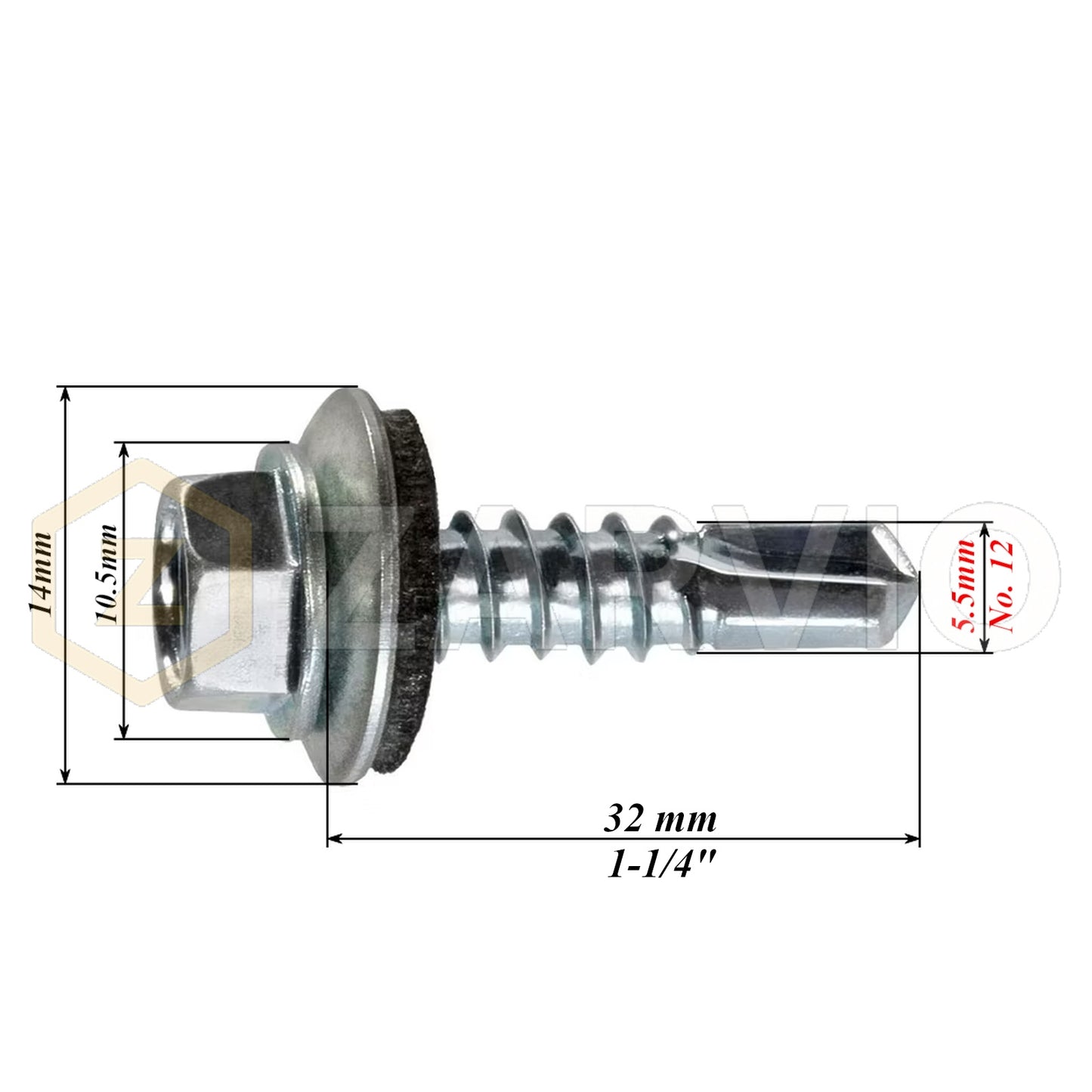 5.5x32mm Tek Roofing Screws – Self Drilling with EPDM Washer (Zinc)