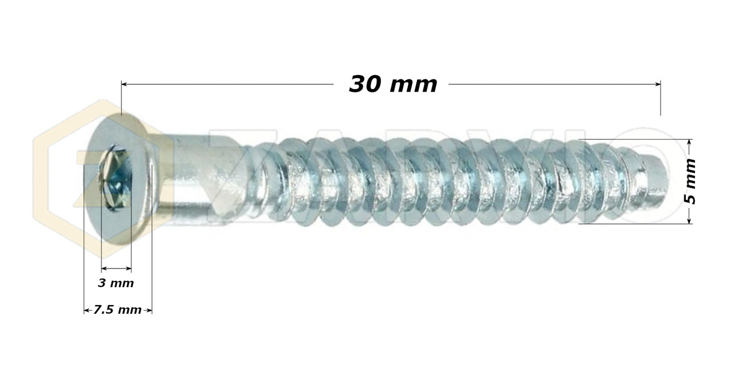 5mm x 30mm Hex socket confirmat screw