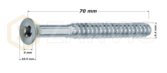 6.4mm x 70mm Hexagon socket countersunk head confirmat screw