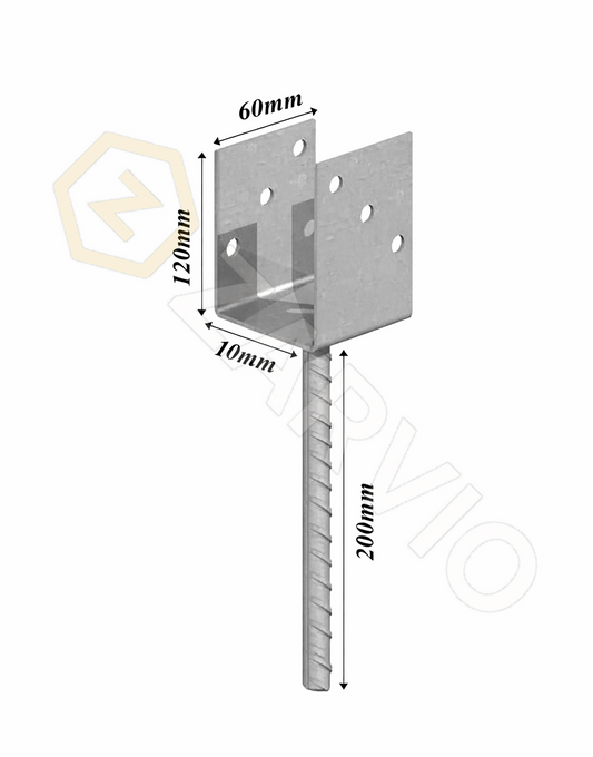 60mm x 120mm Concrete-In U Post Support Galvanised Heavy Duty