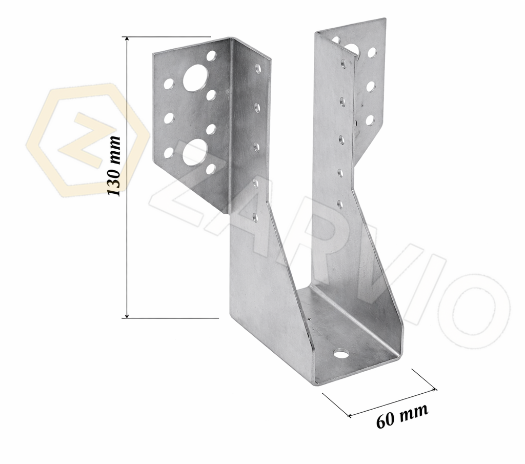 60mm x 130mm Joist Hanger Zinc Coated 2mm CE for Timber Joists