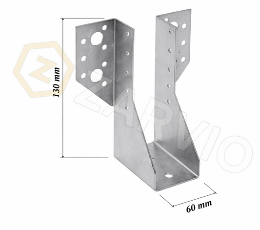 60mm x 130mm Joist Hanger Zinc Coated 2mm CE for Timber Joists