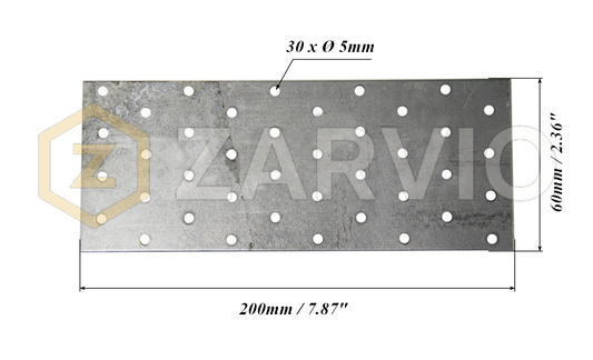 60mm x 200mm x 2mm Galvanised Perforated Fixing Plate for Timber Joining