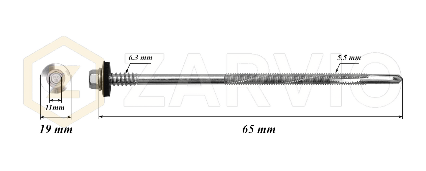 5.5 x 65mm Sandwich Panel Screws – Ceramic Coated (6mm Drill)