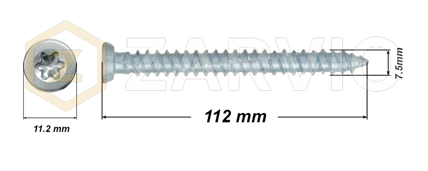 7.5 x 112mm Concrete Screws – Countersunk TX30 for Masonry & Brick