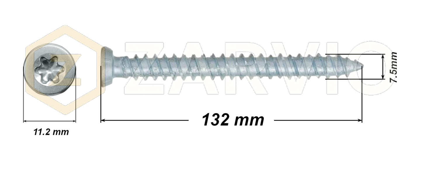 7.5 x 132mm Concrete Screws – Countersunk TX30 for Masonry & Brick