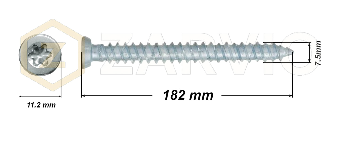 7.5 x 182mm Concrete Screws – Countersunk TX30 for Masonry & Brick
