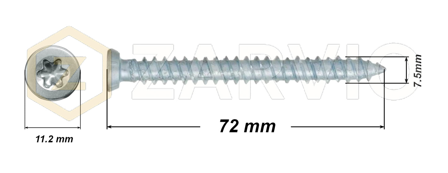7.5 x 72mm Concrete Screws – Countersunk TX30 for Masonry & Brick