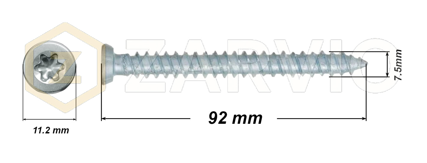 7.5 x 92mm Concrete Screws – Countersunk TX30 for Masonry & Brick